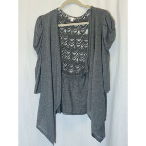 Womens' XHILARATION‎ Gray Cardigan Sweater Size Large Lacy Design I21